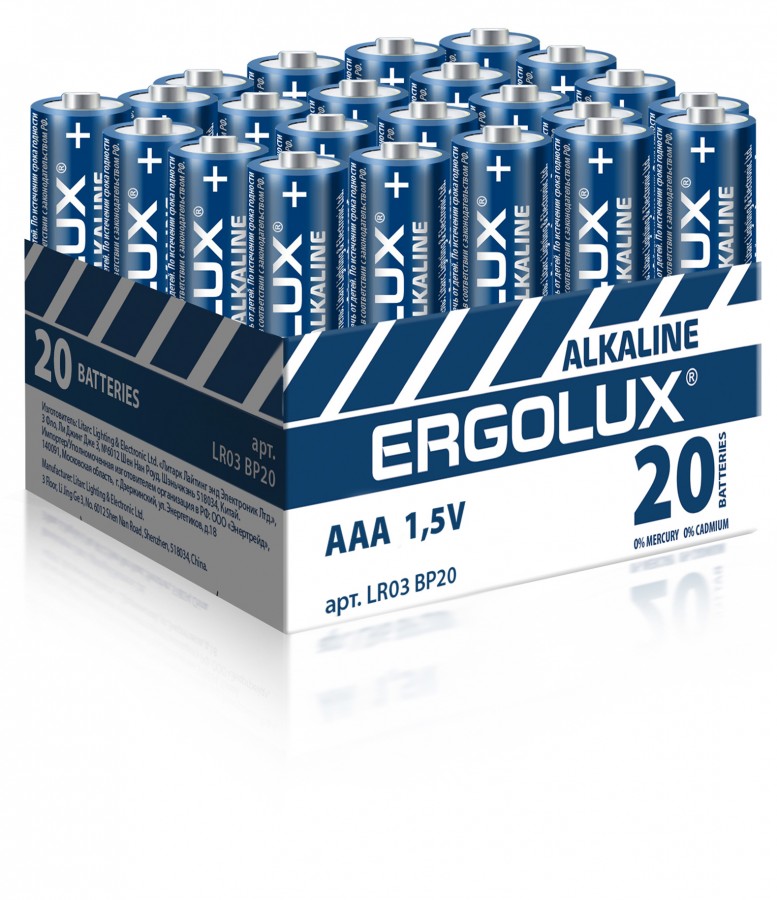 Элемент питания Ergolux LR6 Alkaline BP-20 АА, 1 шт. 